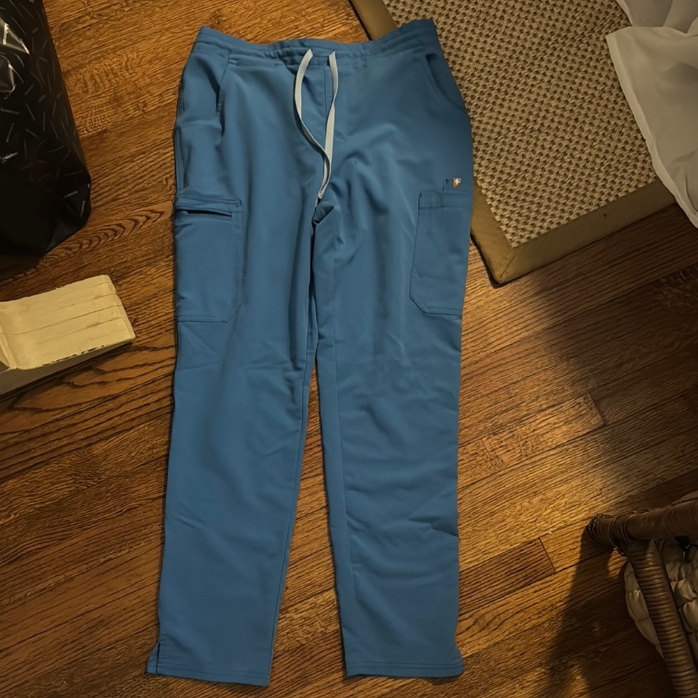 Figs Blue Trousers with Drawstring Waist and Relaxed Fit